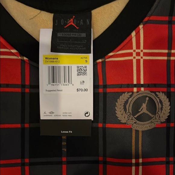 Nike Jordan Ladies Red and Black Plaid Sweatshirt - Picture 2 of 5